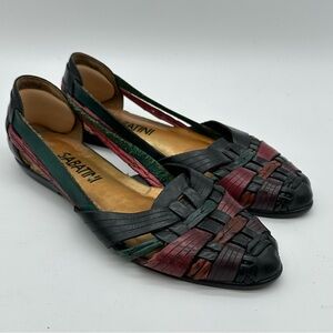 VTG Women's Multicolor Leather Woven Huarache Flats